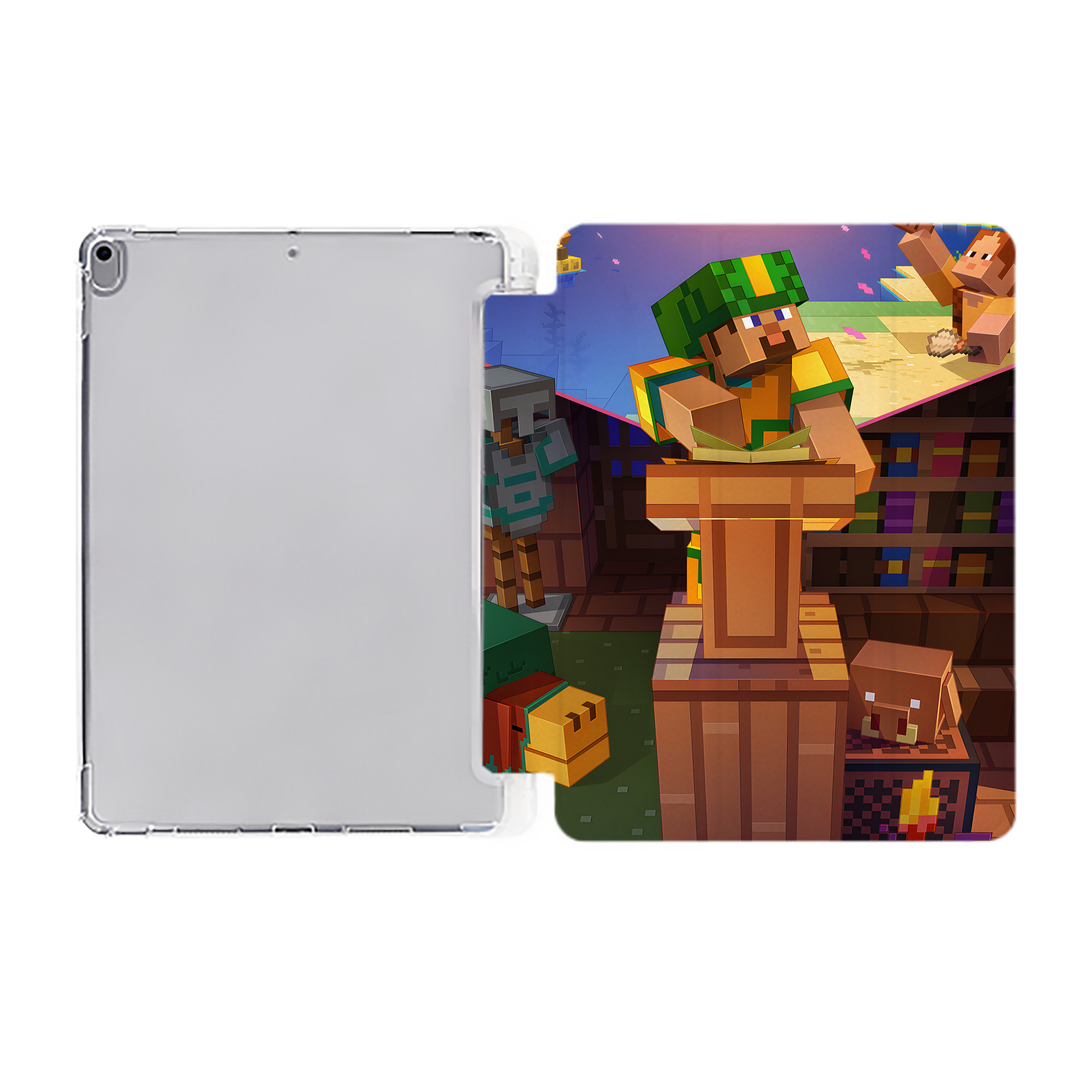 （画像用） マインクラフト ブロックの世界 Minecraft MC Block world IPad ケース ペン収納付き 三つ折りスタンド PUレザー×シリコン 対応機種9.5/10.5/10.9インチ